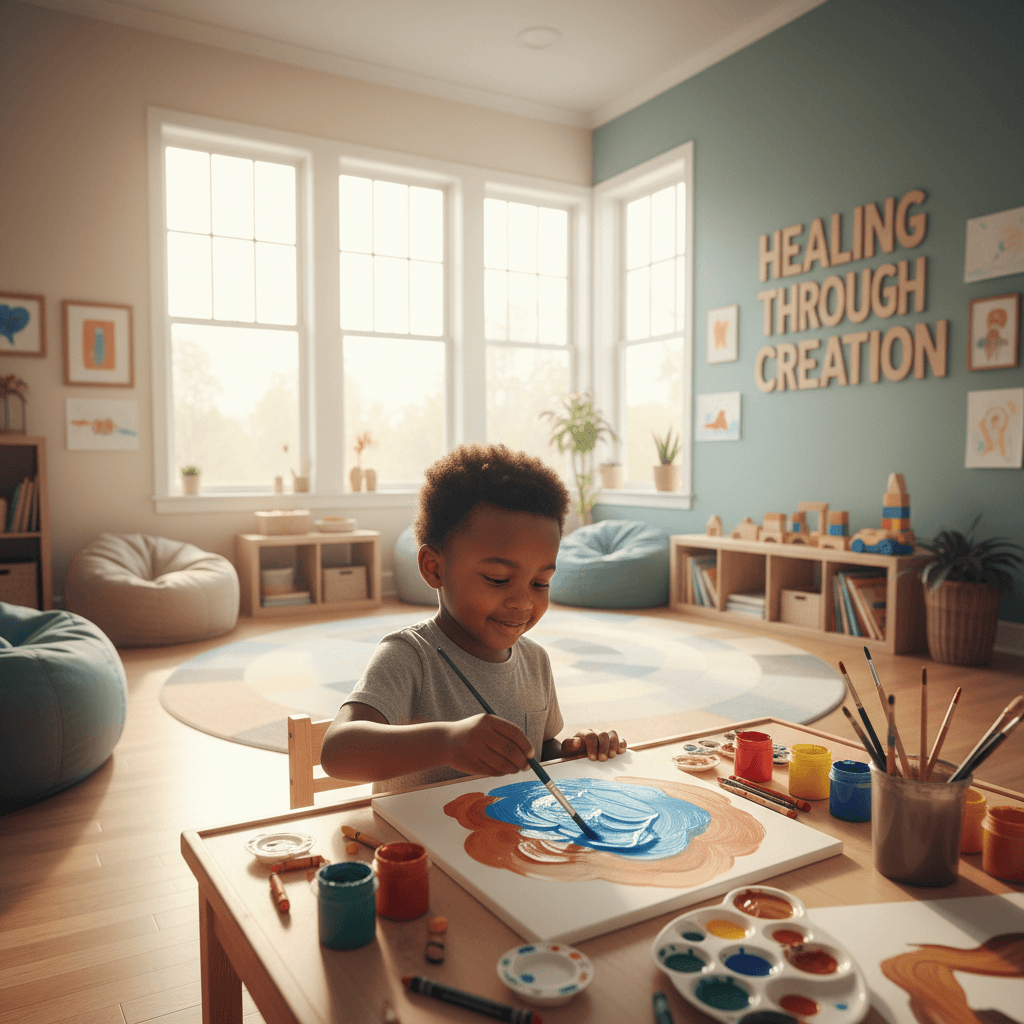 Child participating in identity rewrite and healing activities