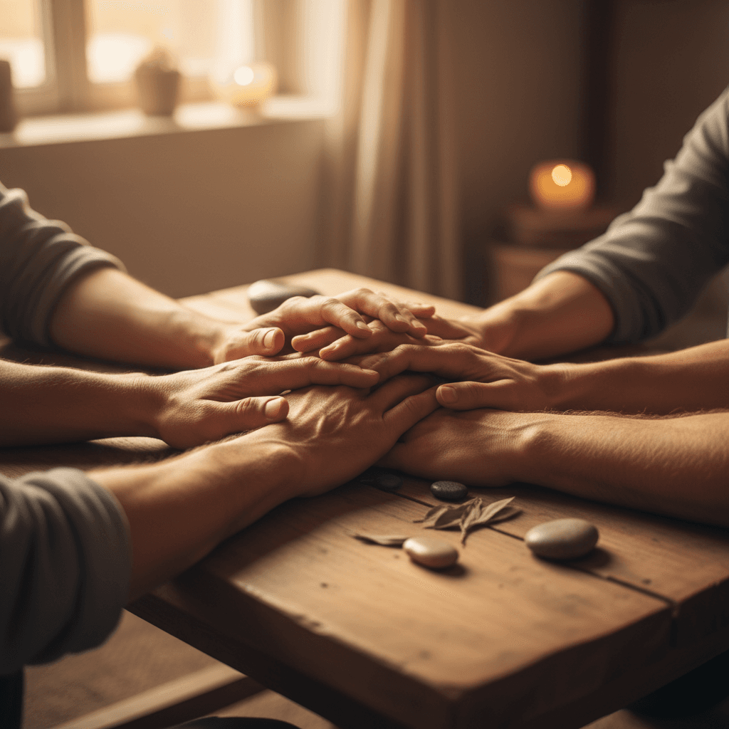 Supportive community circle in healing sanctuary
